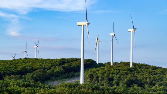 Wind turbines on top of a hill in West Virginia
